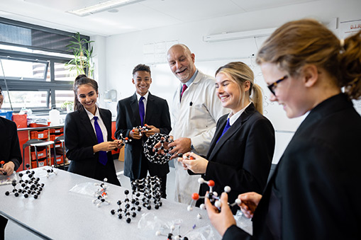 Students with molecule models